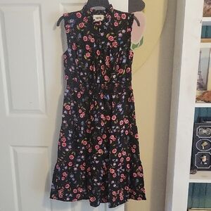 Kate Spade SzMed Vibrant Luxury Floral Sleeveless Whimsy Dress ruffle accents